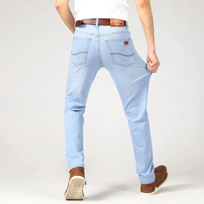 Summer Men's Stretch Classic Style Business Jeans Casual Straight Slim Fit Versatile Men's High Quality Sky Blue Denim Trousers