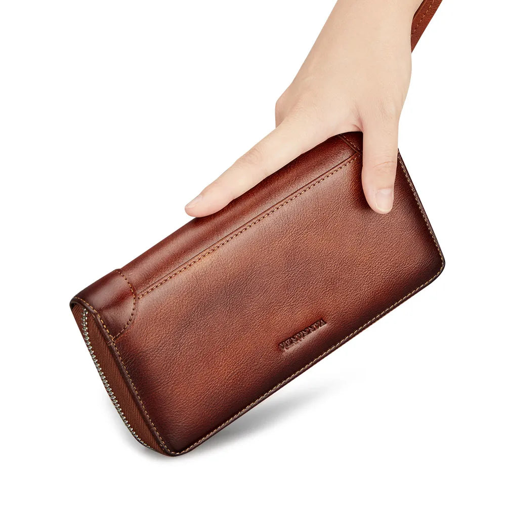 Wallets for Men,Men‘s Leather Large Capacity Clutch Bag Zip Around Long RFID Blocking WalletGenuine First Layer Cowhide Luxury