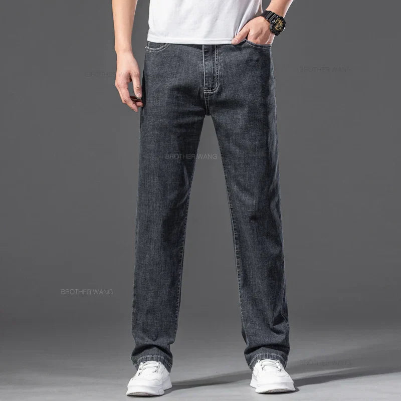 Summer Men's Thin Loose Jeans Classic Straight Gray