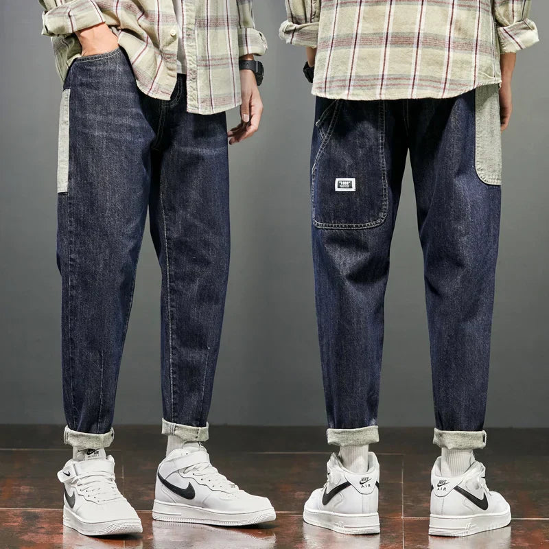 Jeans Men Dark Blue Loose Fit Spring and