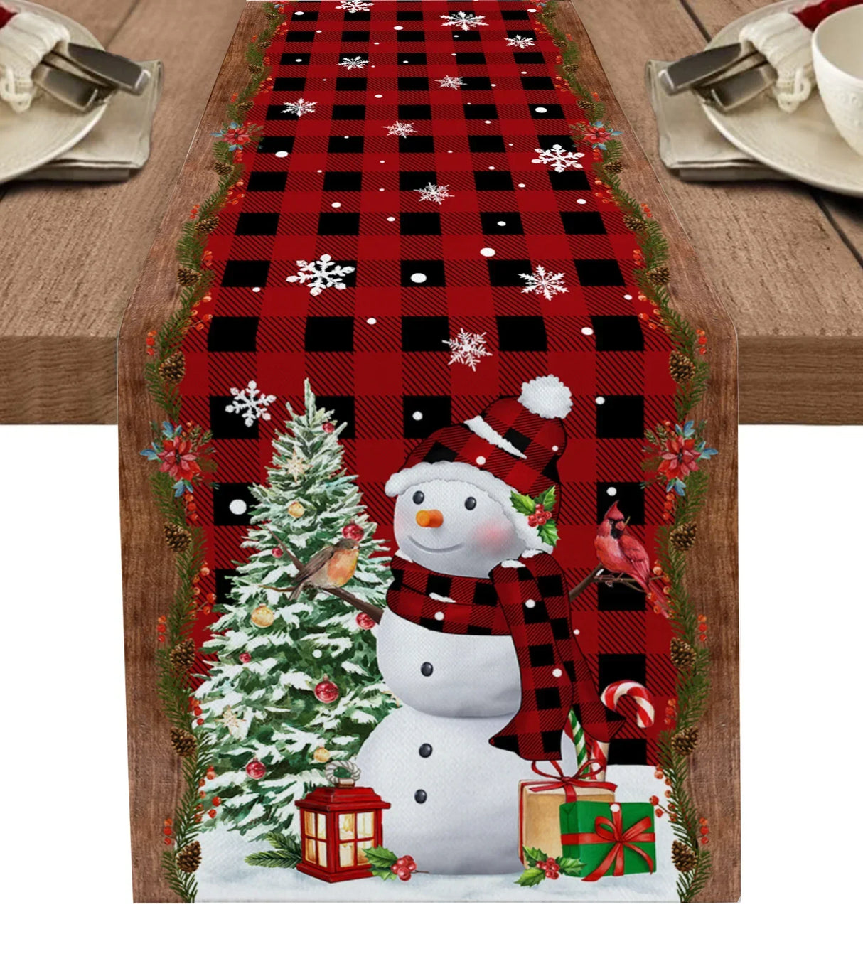 Christmas Tree Snowman Linen Table Runners Kitchen Dining