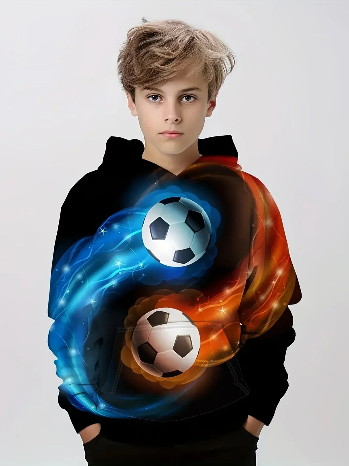 Child Fashion Football 3D Printed Boys Casual Hooded