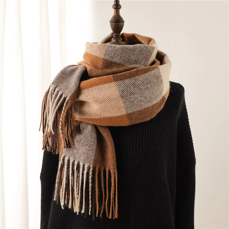 Winter Plaid Cashmere Blanket Scarf Fashion Design Thick