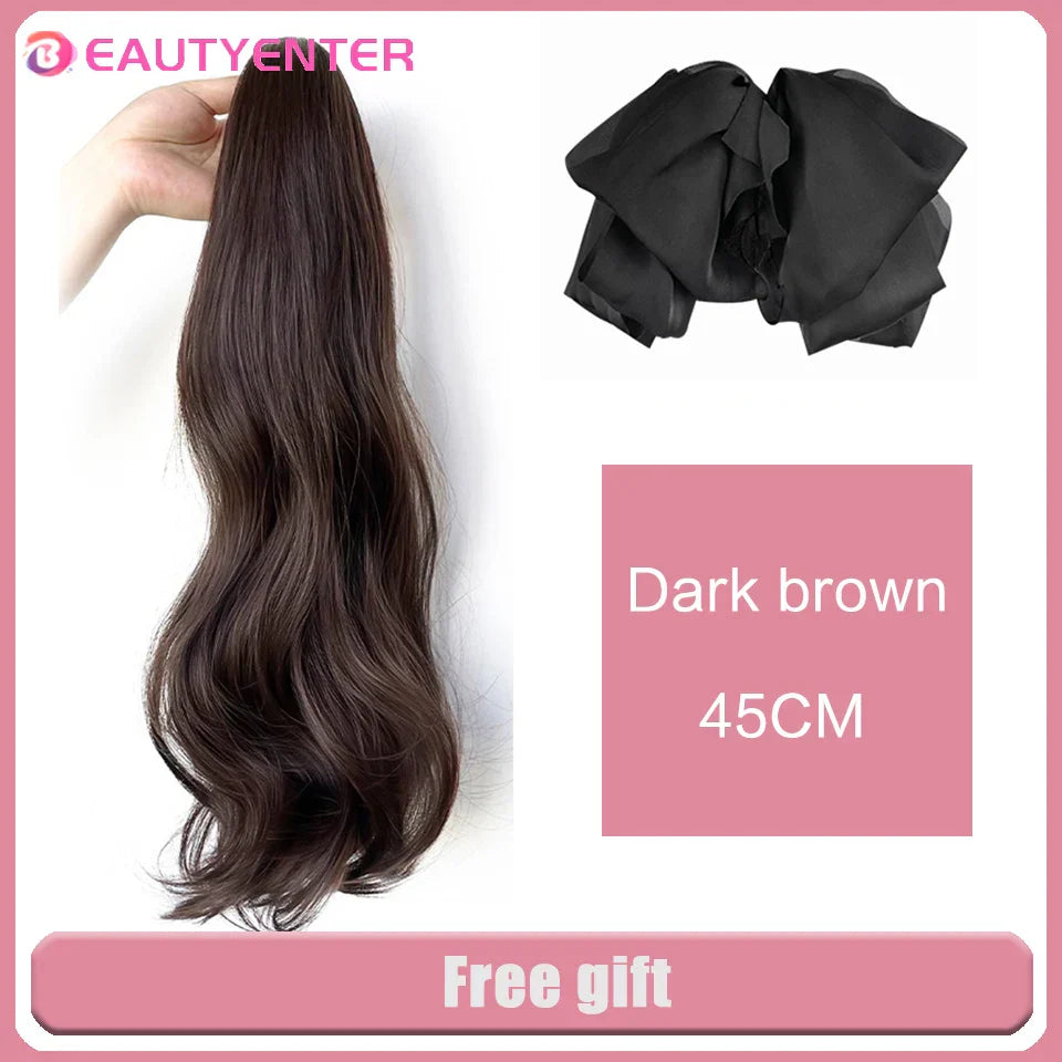 BEAUTYENTER Synthetic Straight Long Wig Hair Ponytail Grab