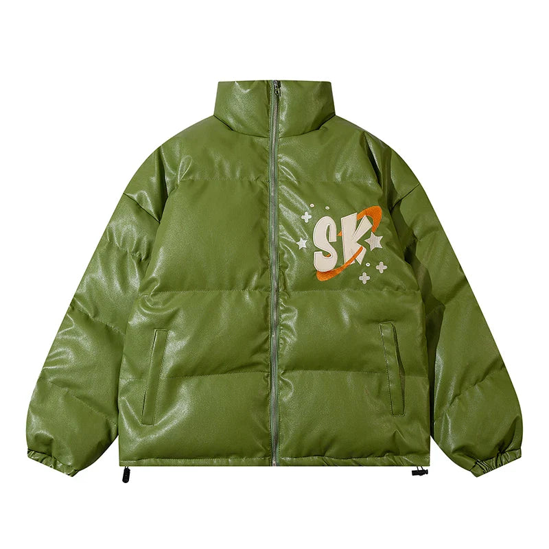 Hip Hop PU Leather Parkas Men High Street