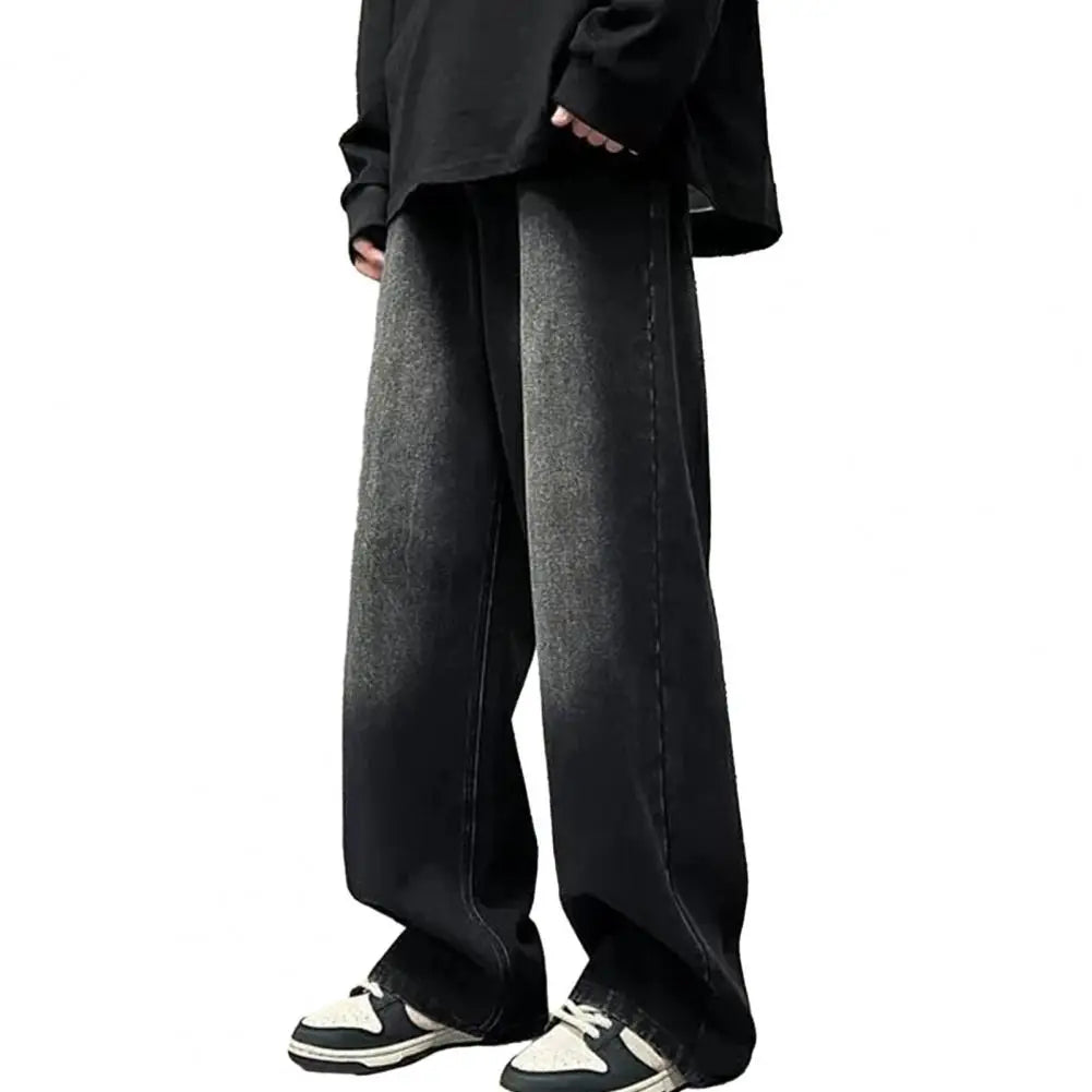 Men Jeans Gradient Contrast Color Wide Leg Loose