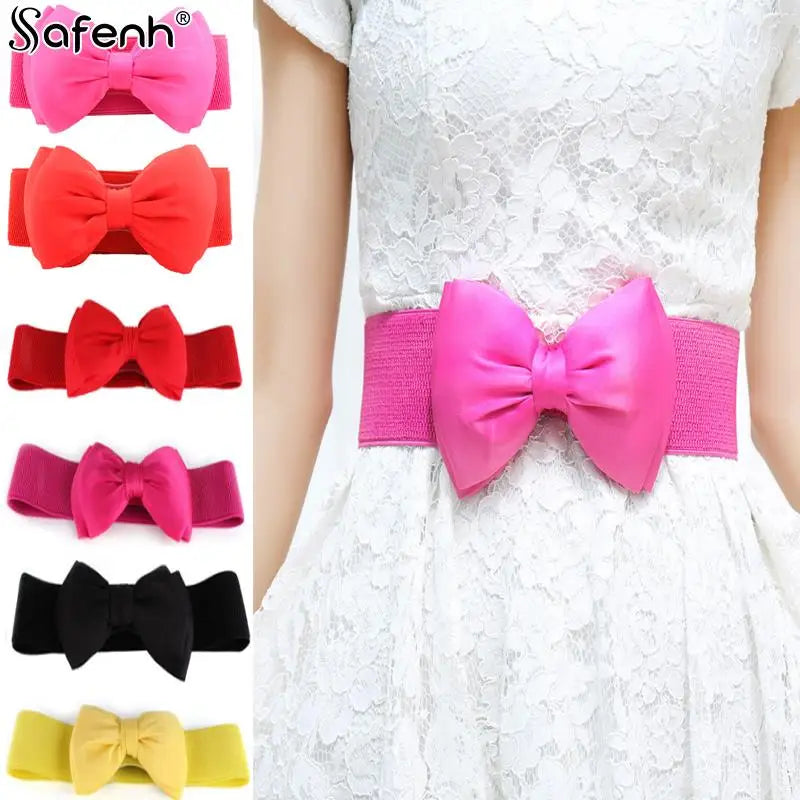 Women Bowknot Cummerbunds 1PCS Elastic Bow Wide Stretch