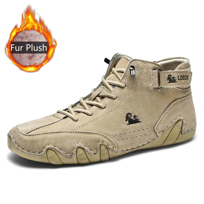 Leather Casual Sneakers for Men Motorcycle Shoes 2023
