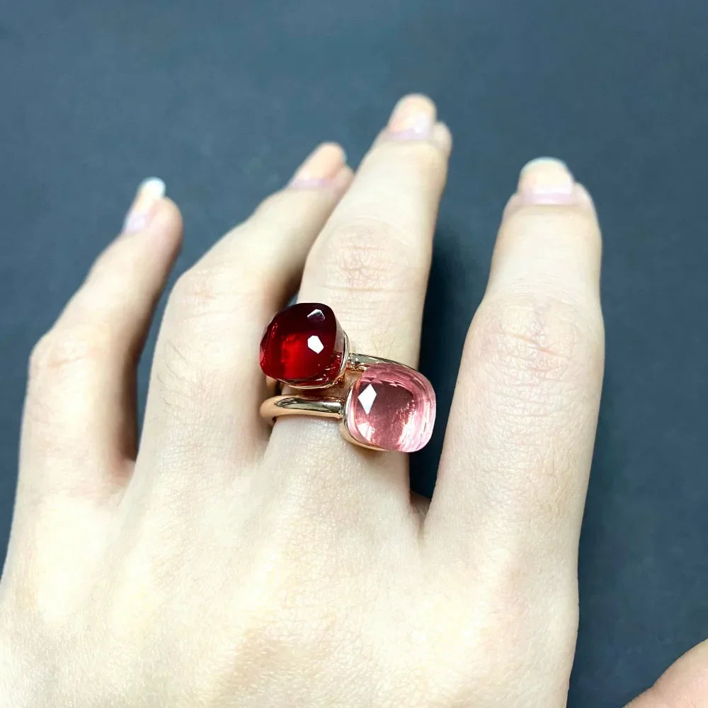 2PcsSet Pomellato Ring Stacked Mix Color Crystal Ring
