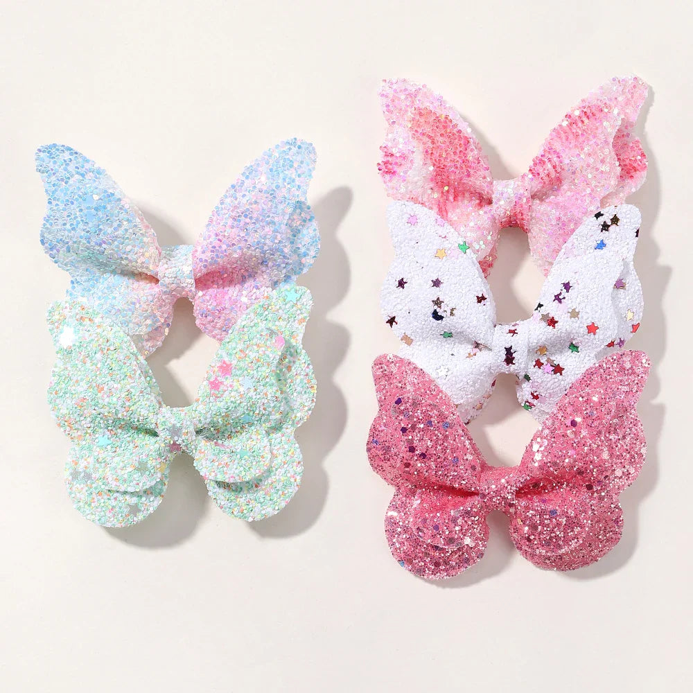 2/4/5Pcs Girls Cute Sequins Double Butterfly Hair Clip