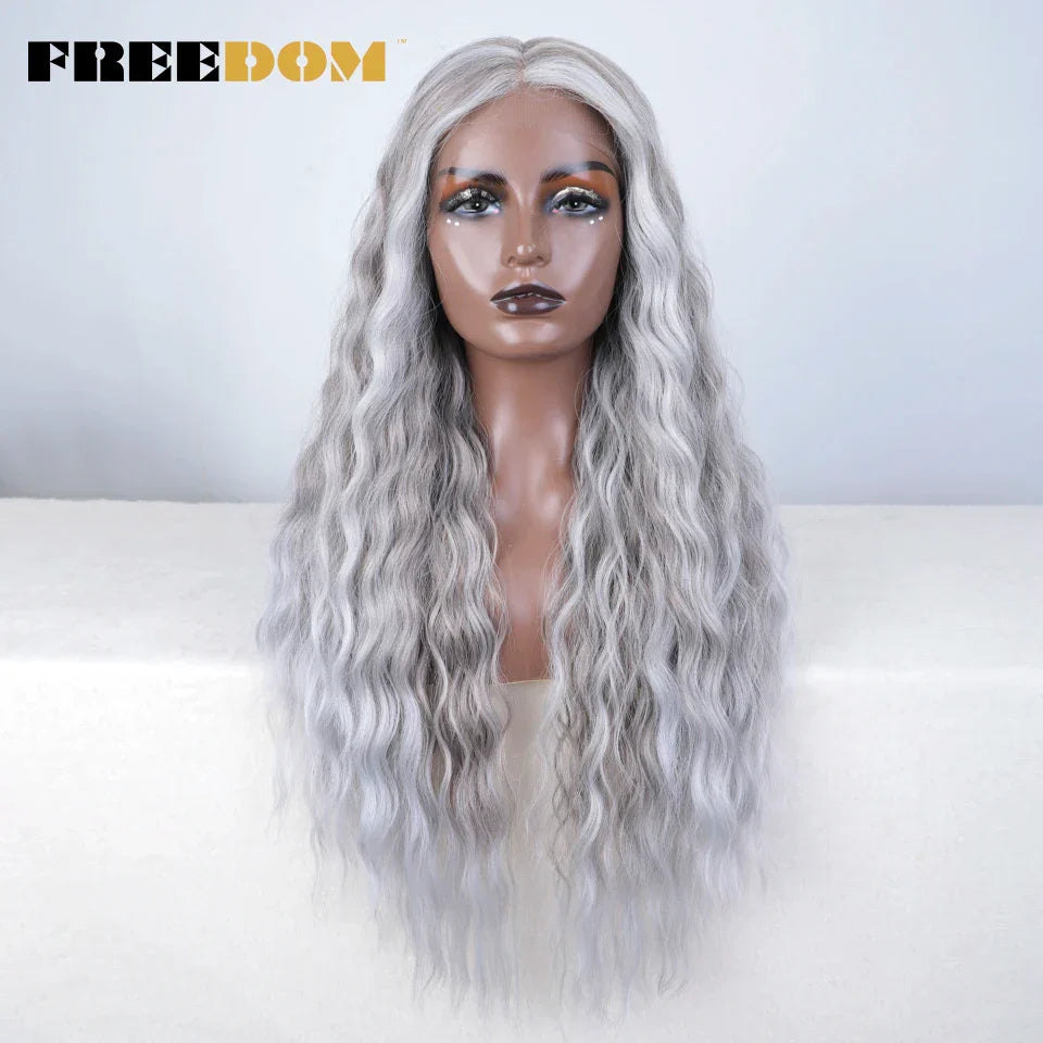 FREEDOM Synthetic Lace Wig Long Deep Wavy Ombre