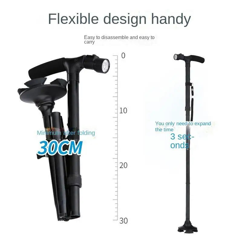 Foldable Telescopic Crutch With LED for Elderly Height