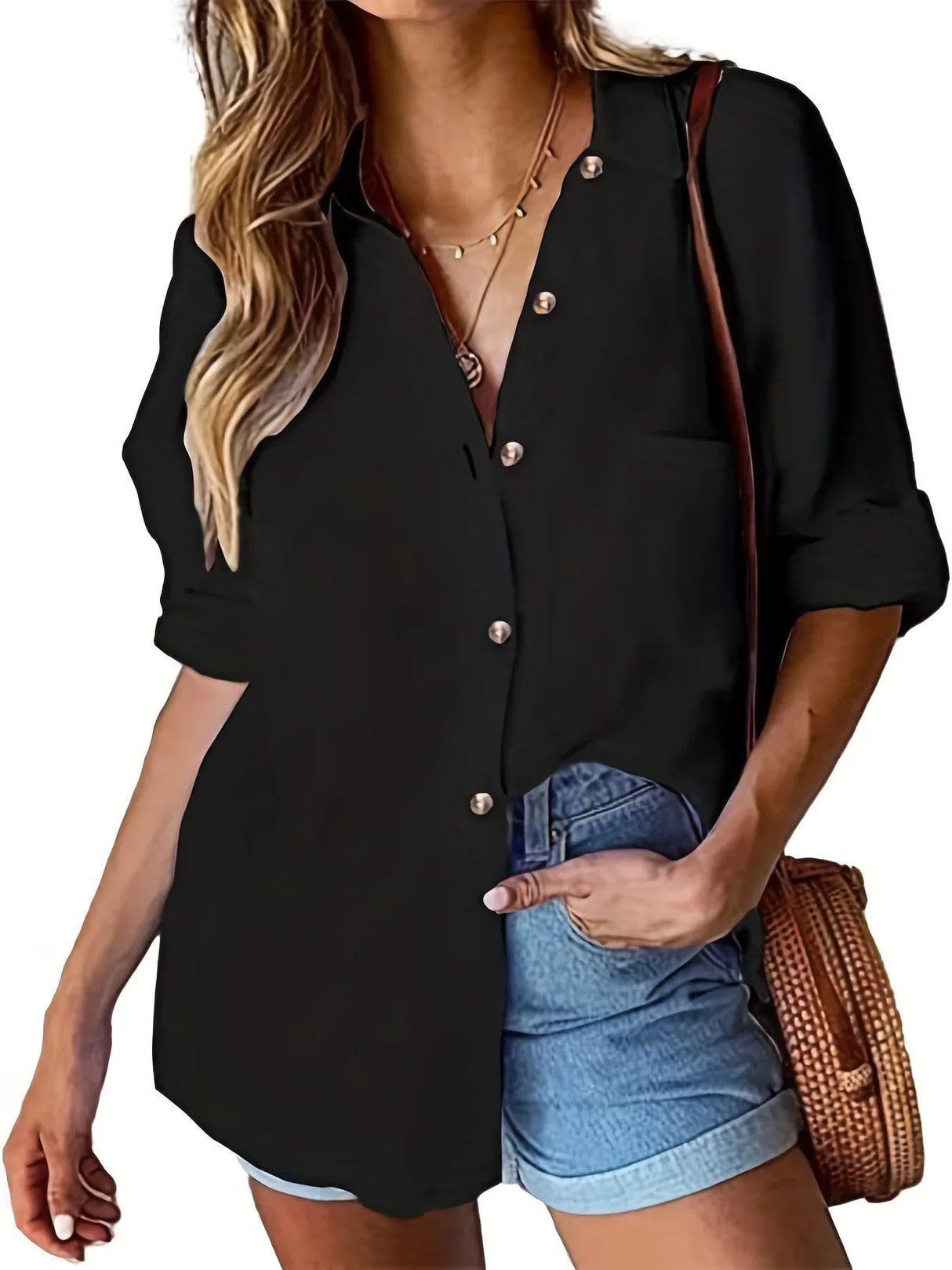 Plus Size Womens Button Down Shirt Casual Long