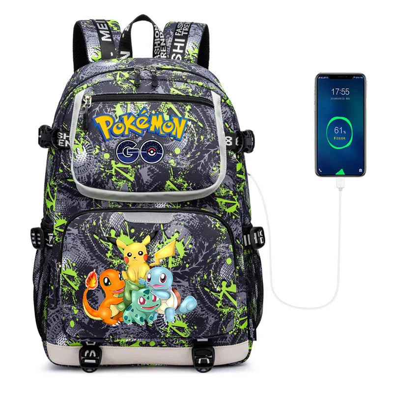 Pokemon Squirtle Cartoon School Bag USB Charging Large