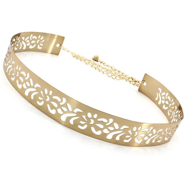 Women Fashion Adjustable Metal Belt Gold Silver Wide