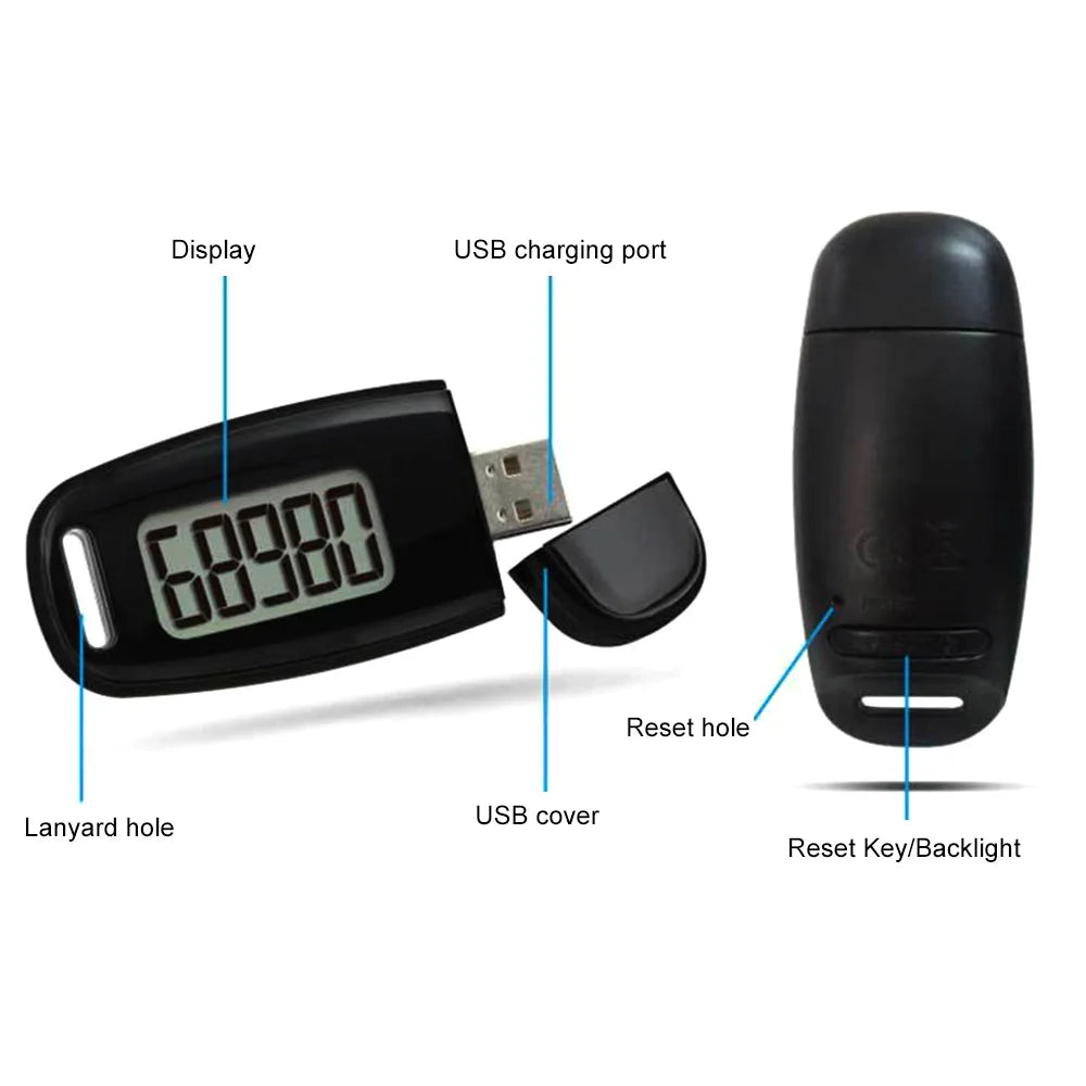 3D Digital Pedometer Mini Simple Walking Step Counter