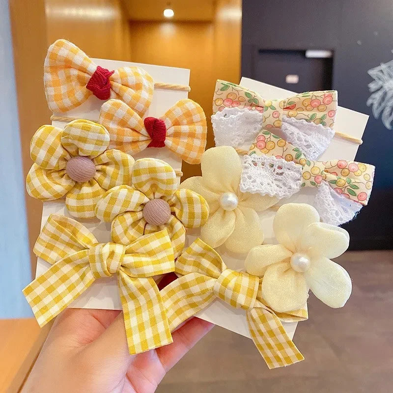 10Pcs/Set Big Bow Flower Elastic Hairbands Children Girls