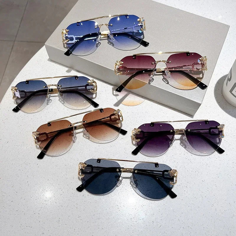Vintage Rimless Sunglasses Men Women Trendy Aviator Gradient