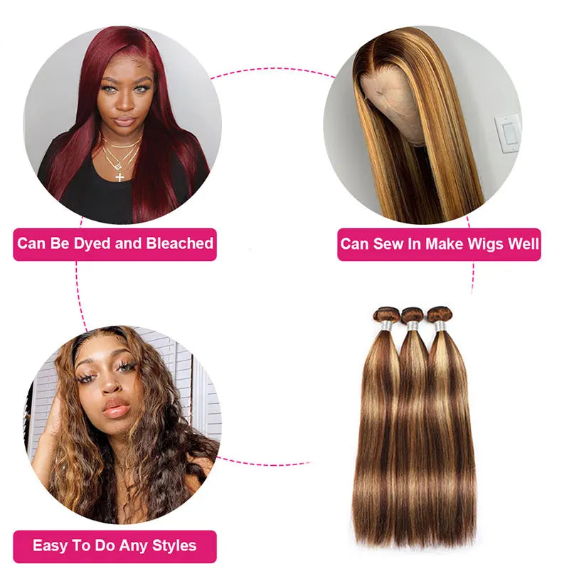 Brazilian P4 27 Highlight Bundles Straight Human Hair