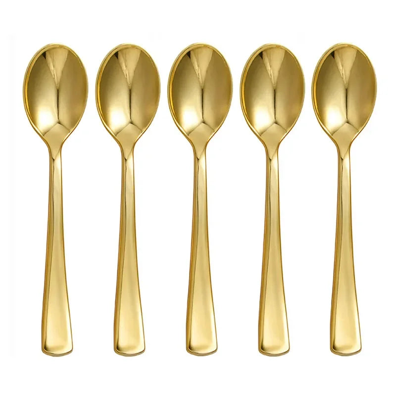 Disposable Cutlery Kraft Paper Plates Golden Cup Tableware