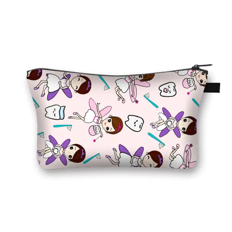 Cartoon Teeth and Tooth Fairy Print Cosmetic Case