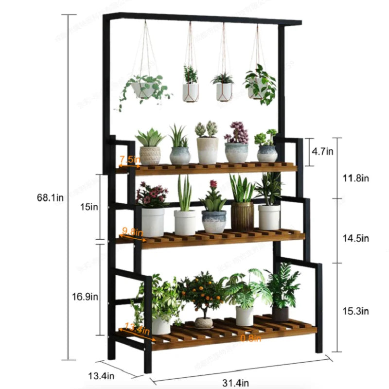 3 Tier Black Plant Stand With Hanging Basket