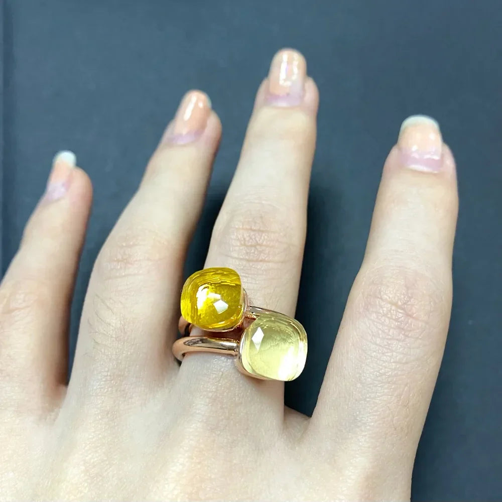 2PcsSet Pomellato Ring Stacked Mix Color Crystal Ring