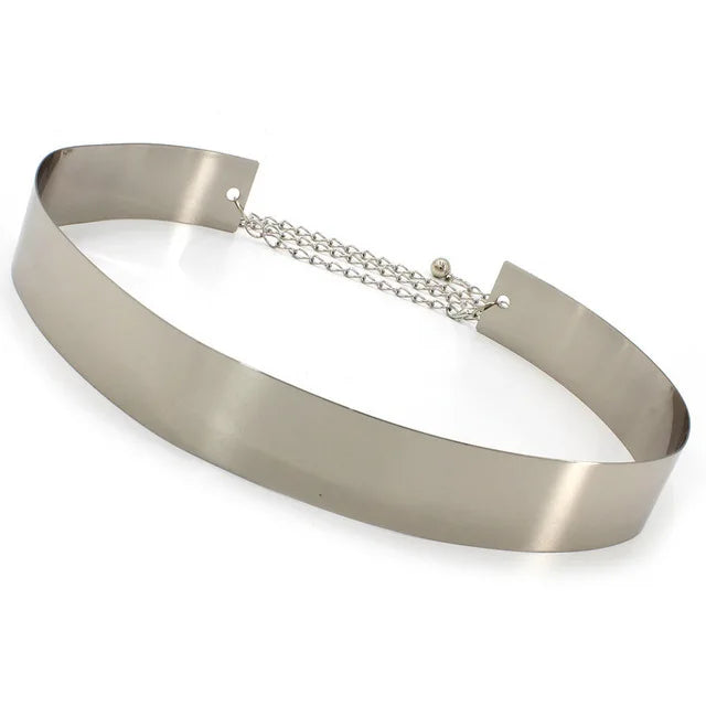 Women Fashion Adjustable Metal Belt Gold Silver Wide