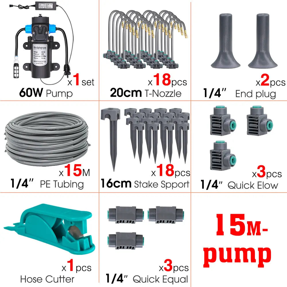 60W Self-Priming Pressurize Pump Mist Nozzle Watering System
