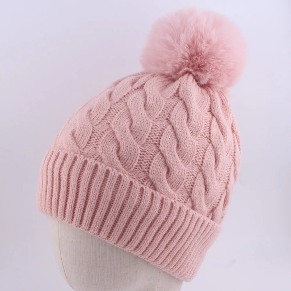 Warm Fleece Lined Hat Women Winter Beanies Cable