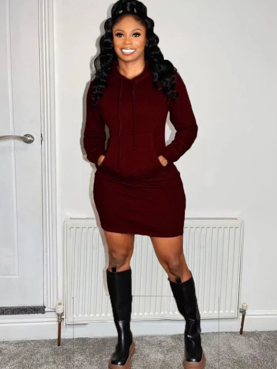 Plus Size Hooded Collar Kangaroo Pocket Sweat Dress