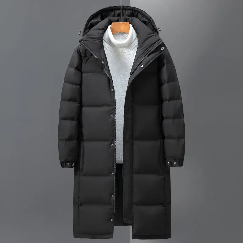 Men Winter Long Duck Down Coats Hooded Casual