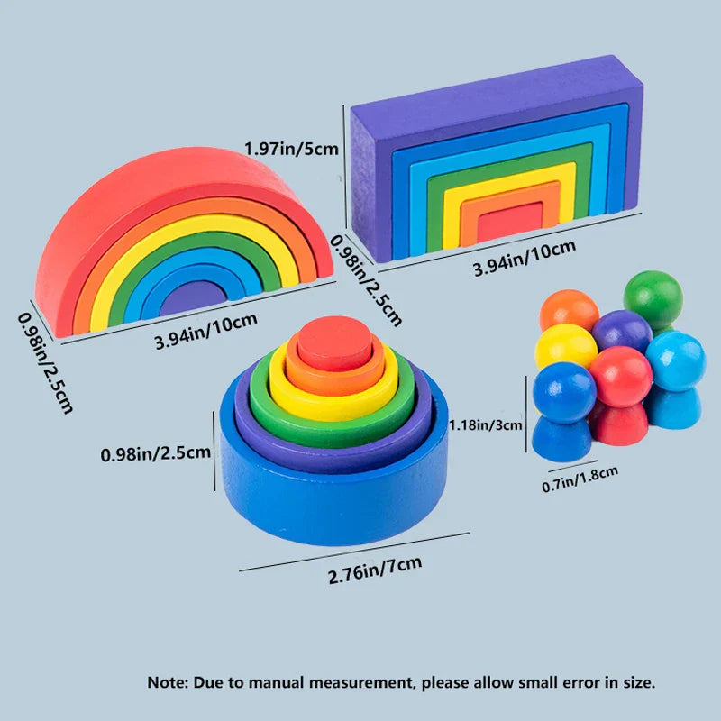 In Small Wooden Rainbow Stacker Nesting Puzzle Blocks