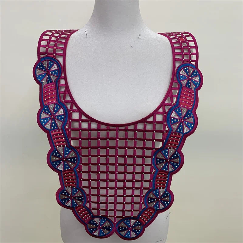 Africa Black Flower Neckline Collar Lace Applique Fabric
