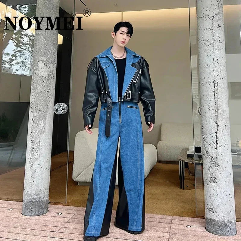 NOYMEI Irregular Washed Denim Patchwork Lapel Short Jacket