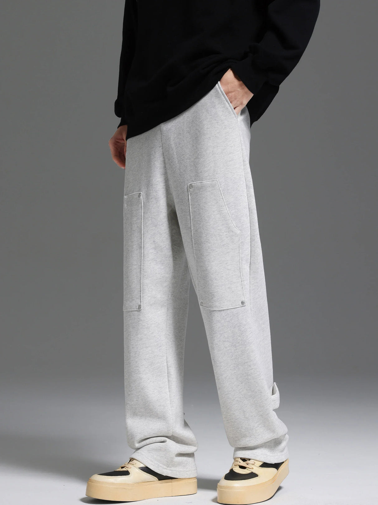 Back Strap button-down Logging Sweatpants Straight Leg Loose