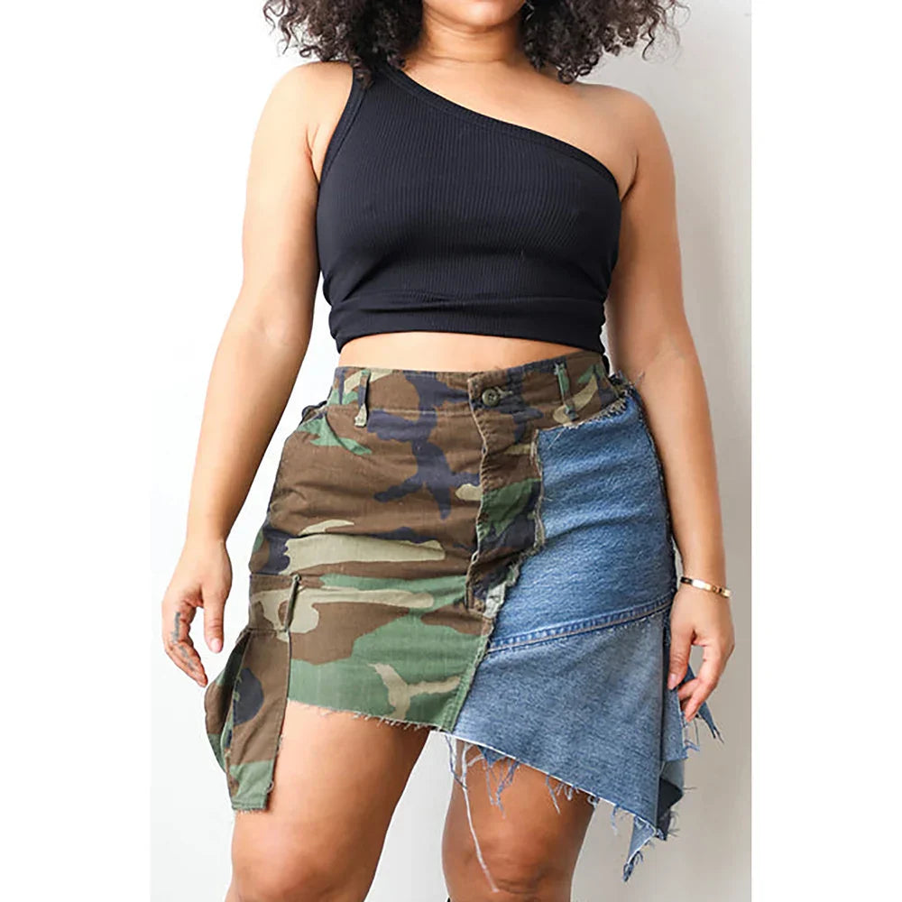 Plus Size Daily Skirt Army Green High Waist