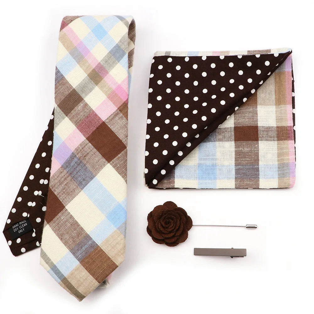 Two Side Floral Plaid Cotton Patchwork Tie Set