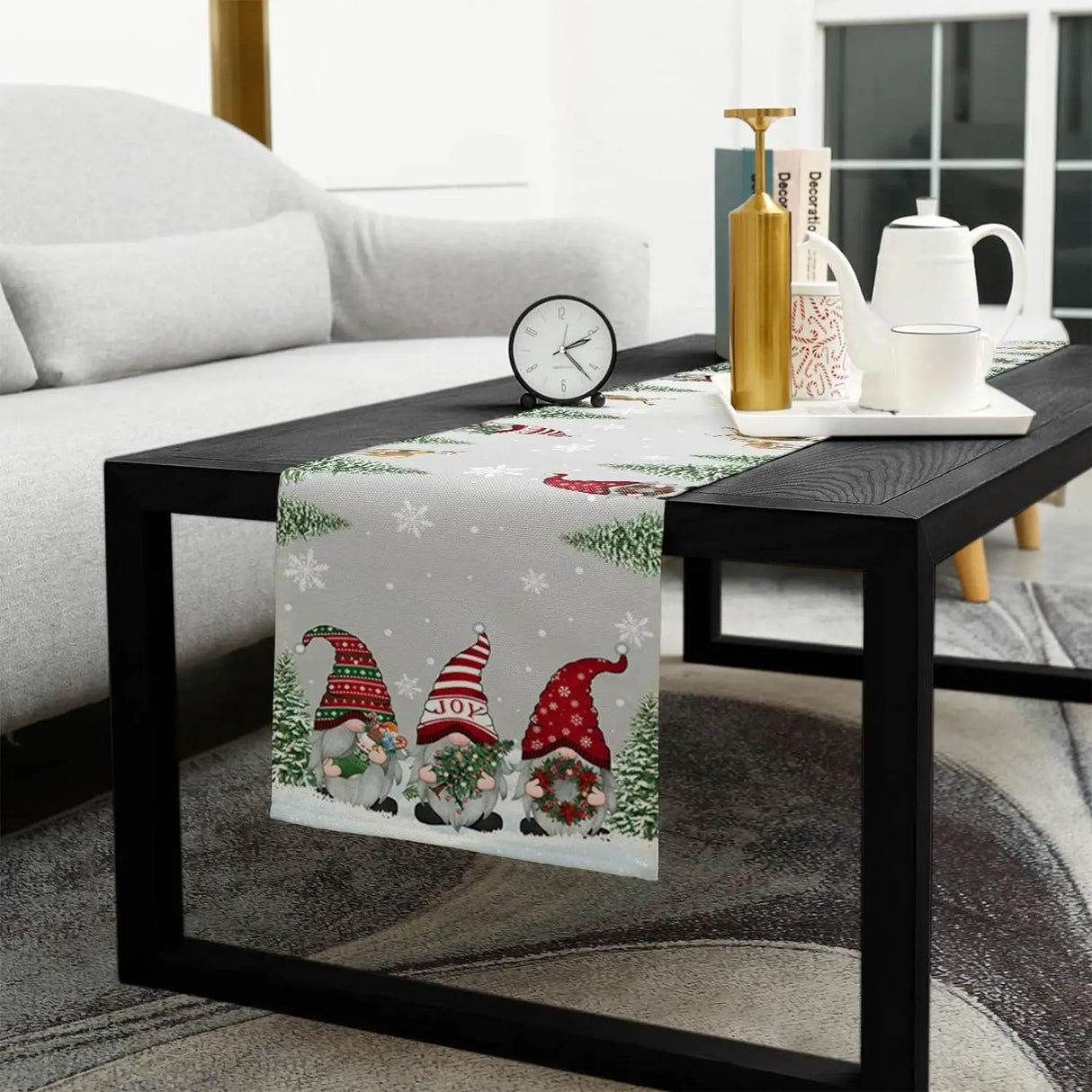 Christmas Snow Tree Gnomes Linen Table Runners Dresser