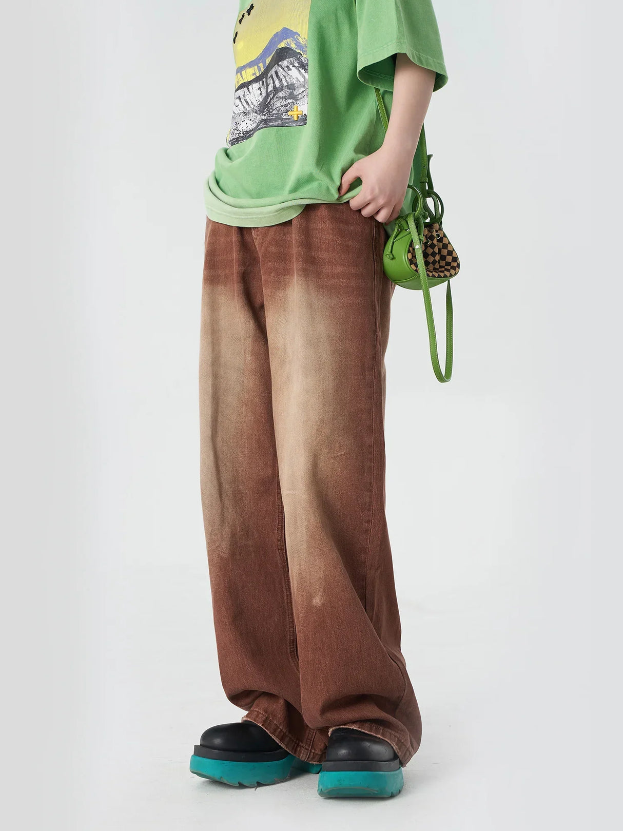 NSTNEW START Brown Washed Distressed Pants New Basic