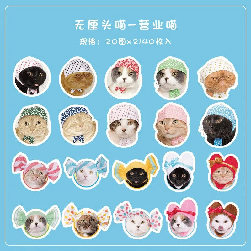 40 Pcs Cute Cat Stickers Kawaii Vinyl Decals for Scrapbooking