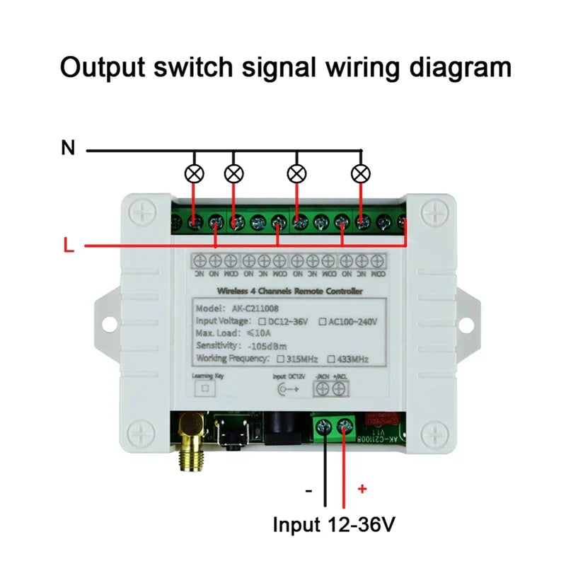 DC 12V 24V 4-Way Remote Control Switch Point-Acting