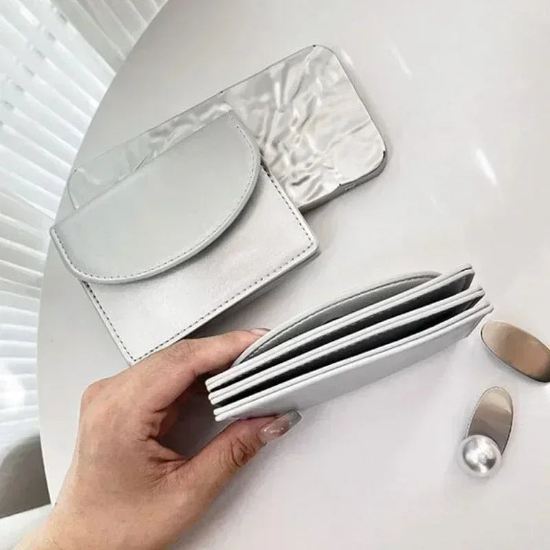 Korean Version Silver Credit Card Holder Purse for Women Simple Cover Type Coin Wallet Ins Student Wallet Female Card Wallet