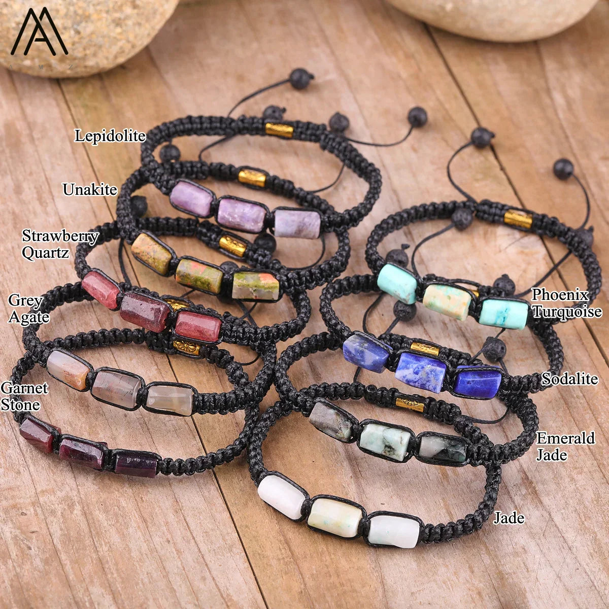 Natural Black Tourmaline Nugget Beads Cord Knotted Braid