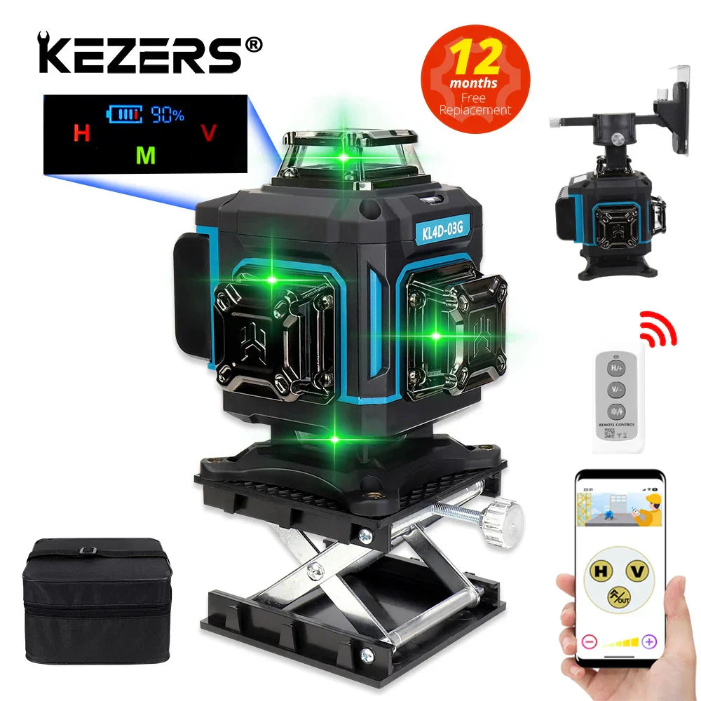 KEZERS 16 Lines 4D Display Green Laser Level