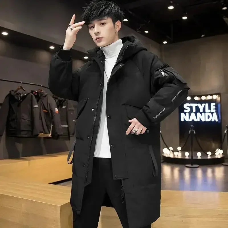 Men's Parkas Hooded New Over-the-knee Overcoat Thickened Mid-length