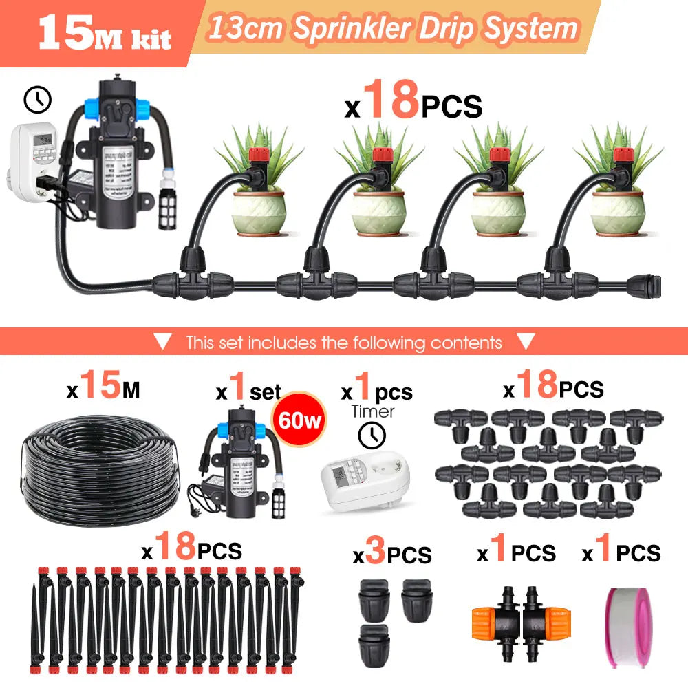 50-5M Garden Drip Irrigation System with Pump & Sprinklers