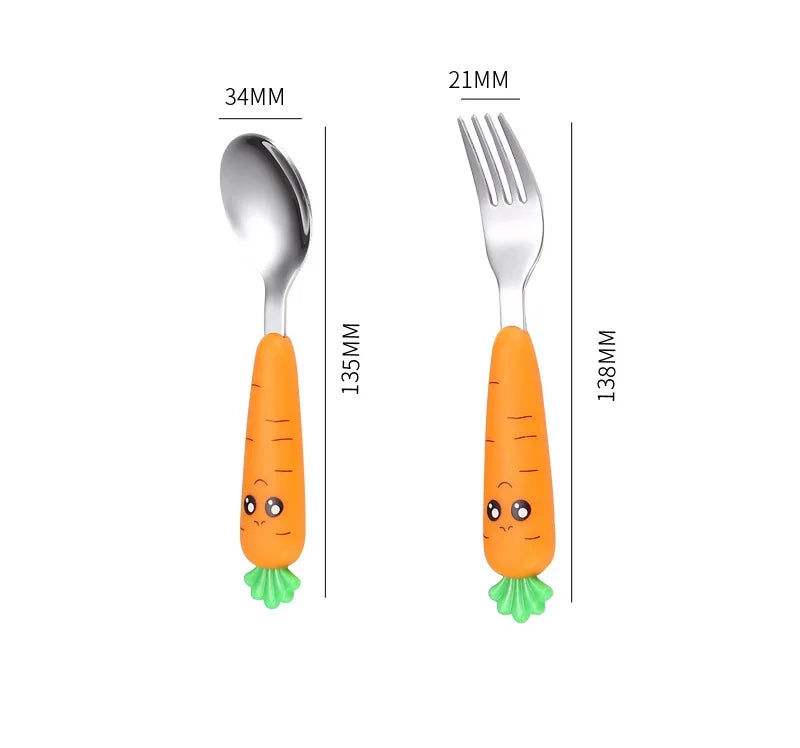 1/3Pcs Baby Feeding Utensils Cartoon Vegetable Fork Spoon