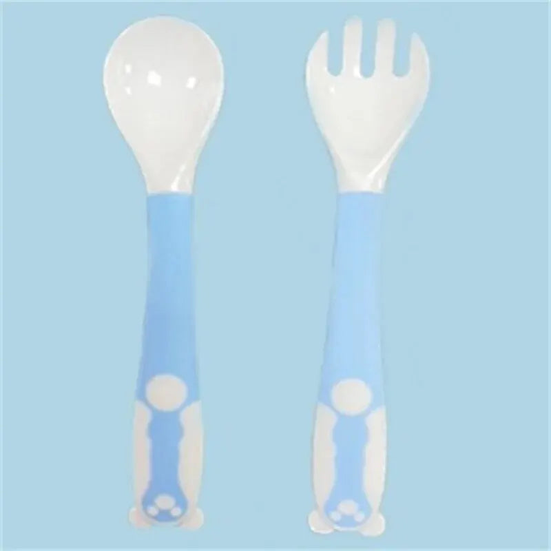 2Pcs/Set Baby Children Spoon Fork Set Soft Bendable