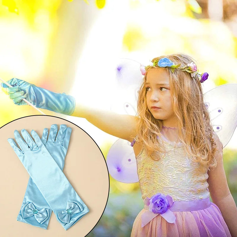 1 Pair Bow Satin Gloves for Kids - Stage Dance & Wedding Accessories